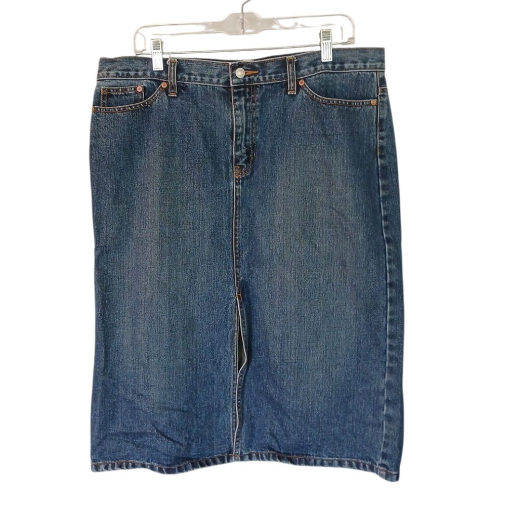 Gap Y2K 2002 Vintage Split Front Medium Wash Blue Denim Pencil Skirt Size 14